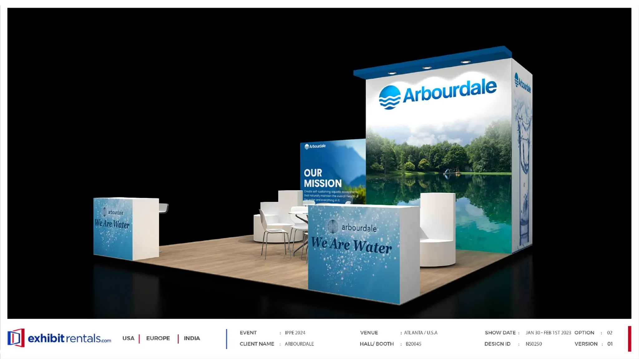 20x20 Peninsula booth design by Exhibit-Rentals